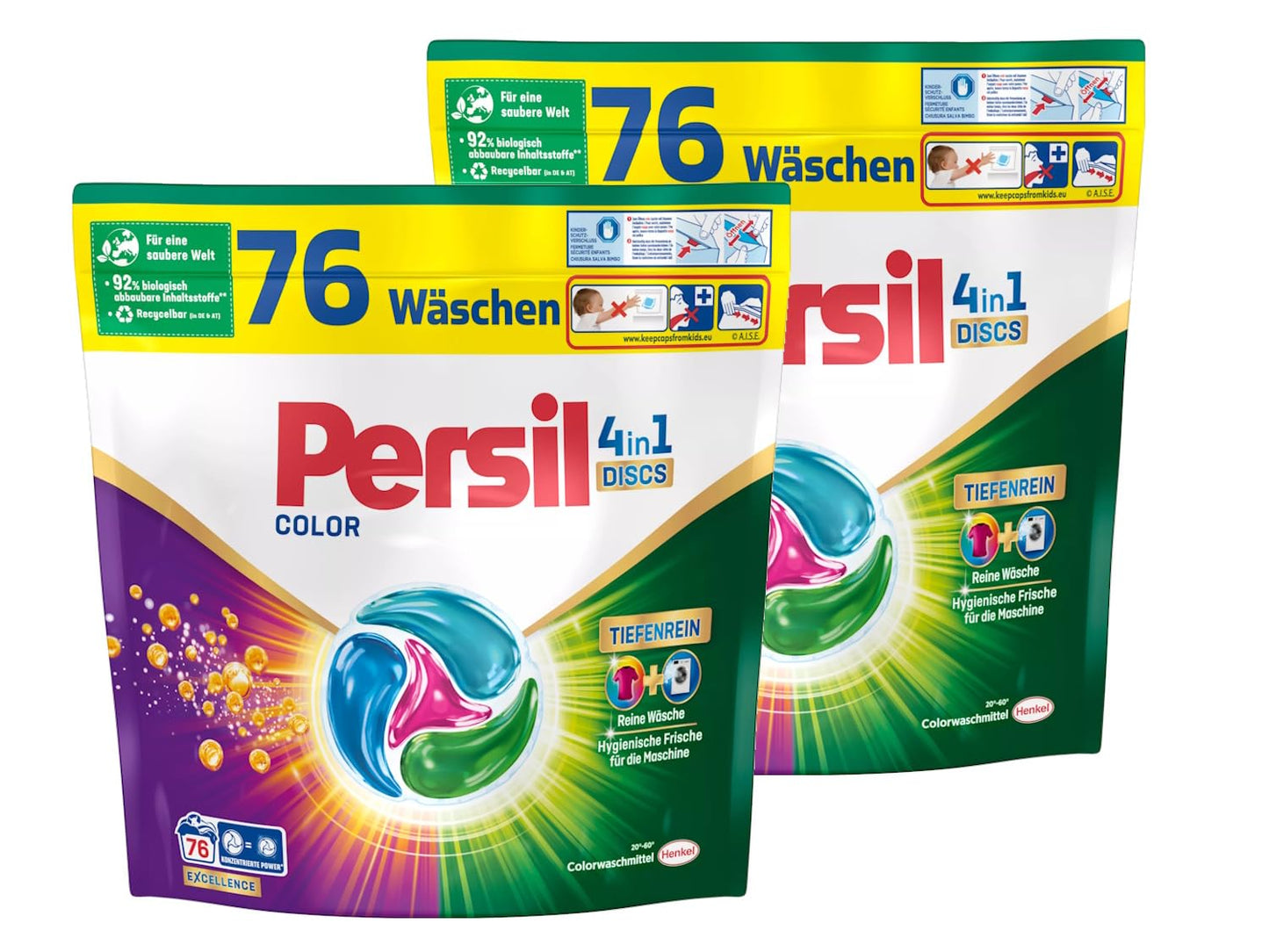 Persil 4in1 Color DISCS 152 WL (2 x 76 Waschladungen), Waschmittel mit Tiefenrein Technologie, Colorwaschmittel für reine Wäsche und hygienische Frische für die Maschine - Arenvo