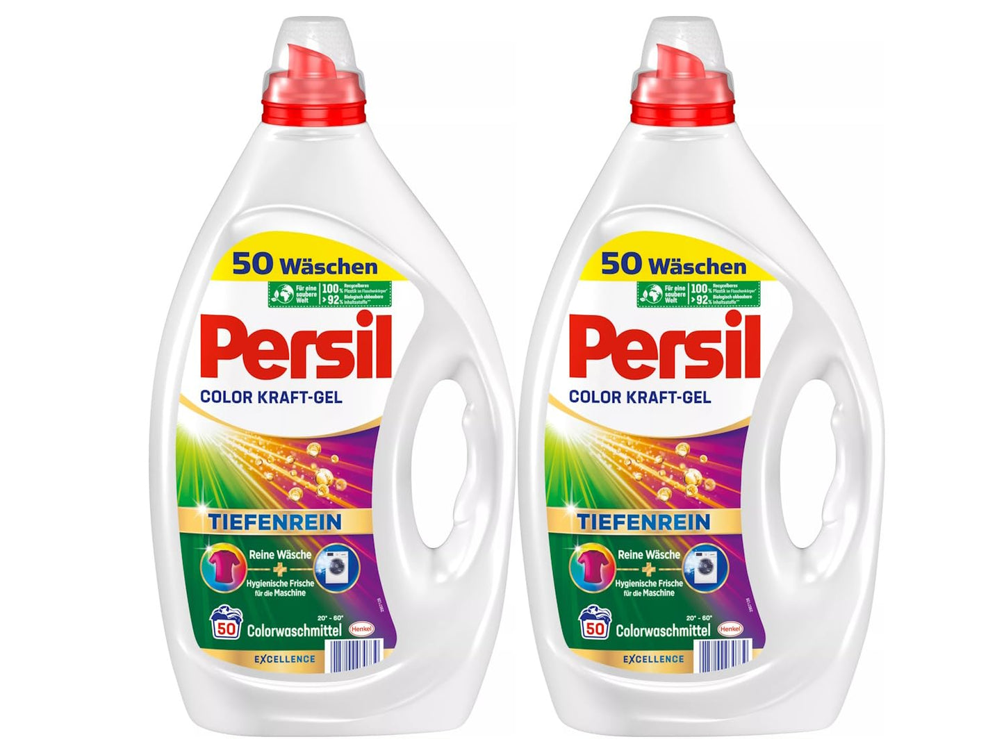 Persil Color Kraft-Gel 100 Waschladungen, Flüssigwaschmittel mit Tiefenrein Technologie, Colorwaschmittel für reine Wäsche und hygienische Frische für die Maschine, wirksam ab 20 °C - Arenvo