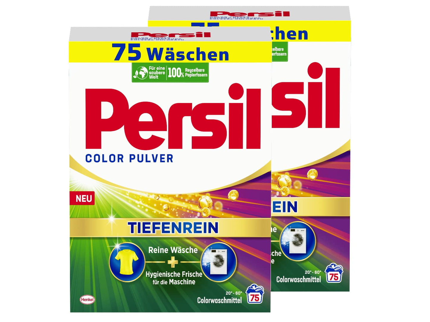 Persil Color Pulver Tiefenrein Waschmittel, 150 Waschladungen Colorwaschmittel für reine Wäsche und hygienische Frische für die Maschine, effektiv von 20 °C bis 60 °C - Arenvo