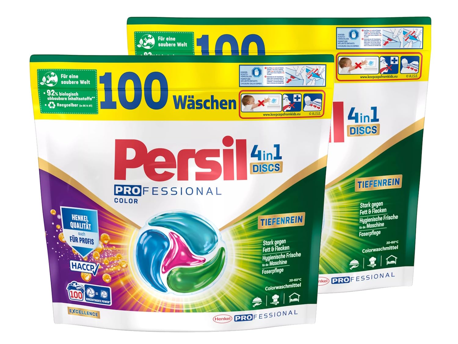Persil Color 4in1 DISCS 200 Waschladungen (2x 100WL), Waschmittel mit Tiefenrein Technologie, Colorwaschmittel für reine Wäsche und hygienische Frische für die Maschine - Arenvo
