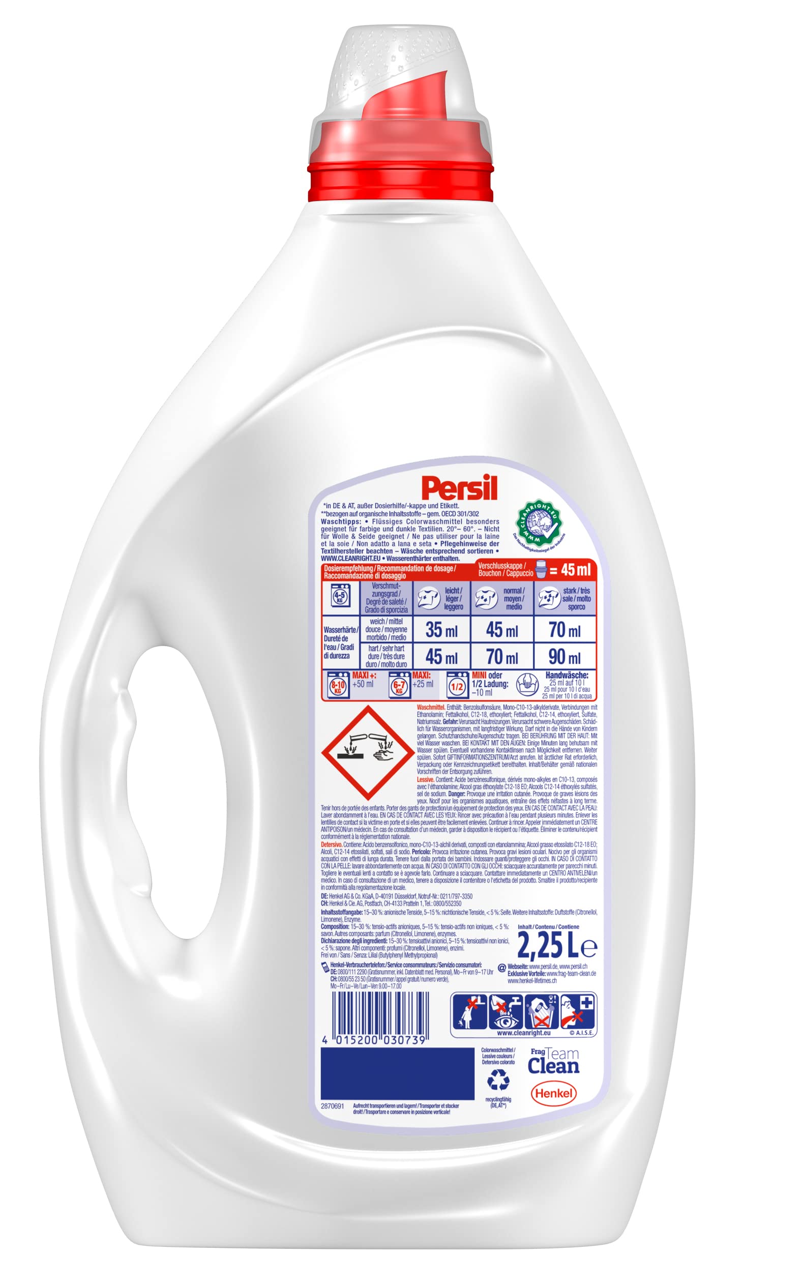 Persil Color Kraft-Gel 100 Waschladungen, Flüssigwaschmittel mit Tiefenrein Technologie, Colorwaschmittel für reine Wäsche und hygienische Frische für die Maschine, wirksam ab 20 °C - Arenvo