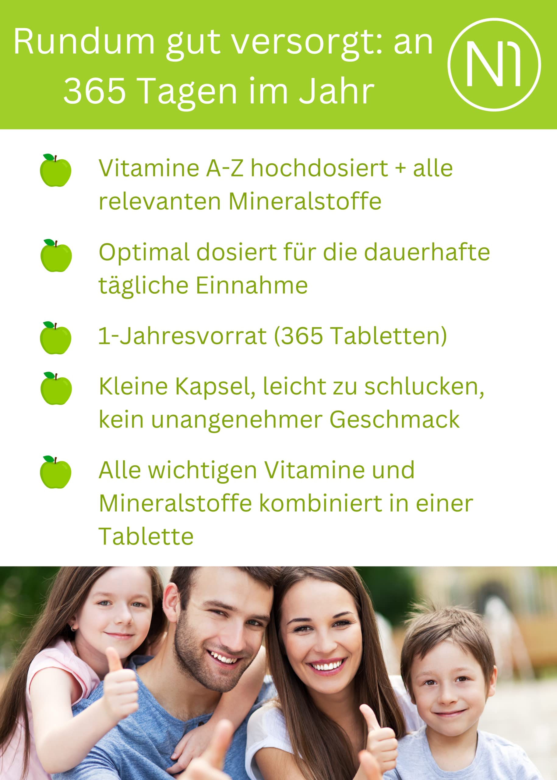 Multivitamin Tabletten hochdosiert - N1 Alle Vitamine + Mineralien - 365 Tabl. Jahresvorrat - vegetarisch - Nahrungsergänzungsmittel - Arenvo