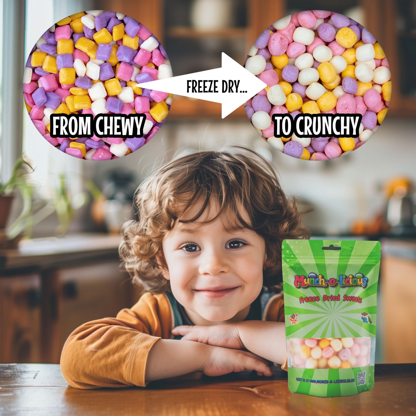 Munch-o-licious Gefriergetrocknete Süßigkeiten Minis 150g - Juicy Freeze Dried Candy - Süßigkeiten Gefriergetrocknet - Frischer Fruchtgenuss - Knuspriger Snack für Alle - Arenvo