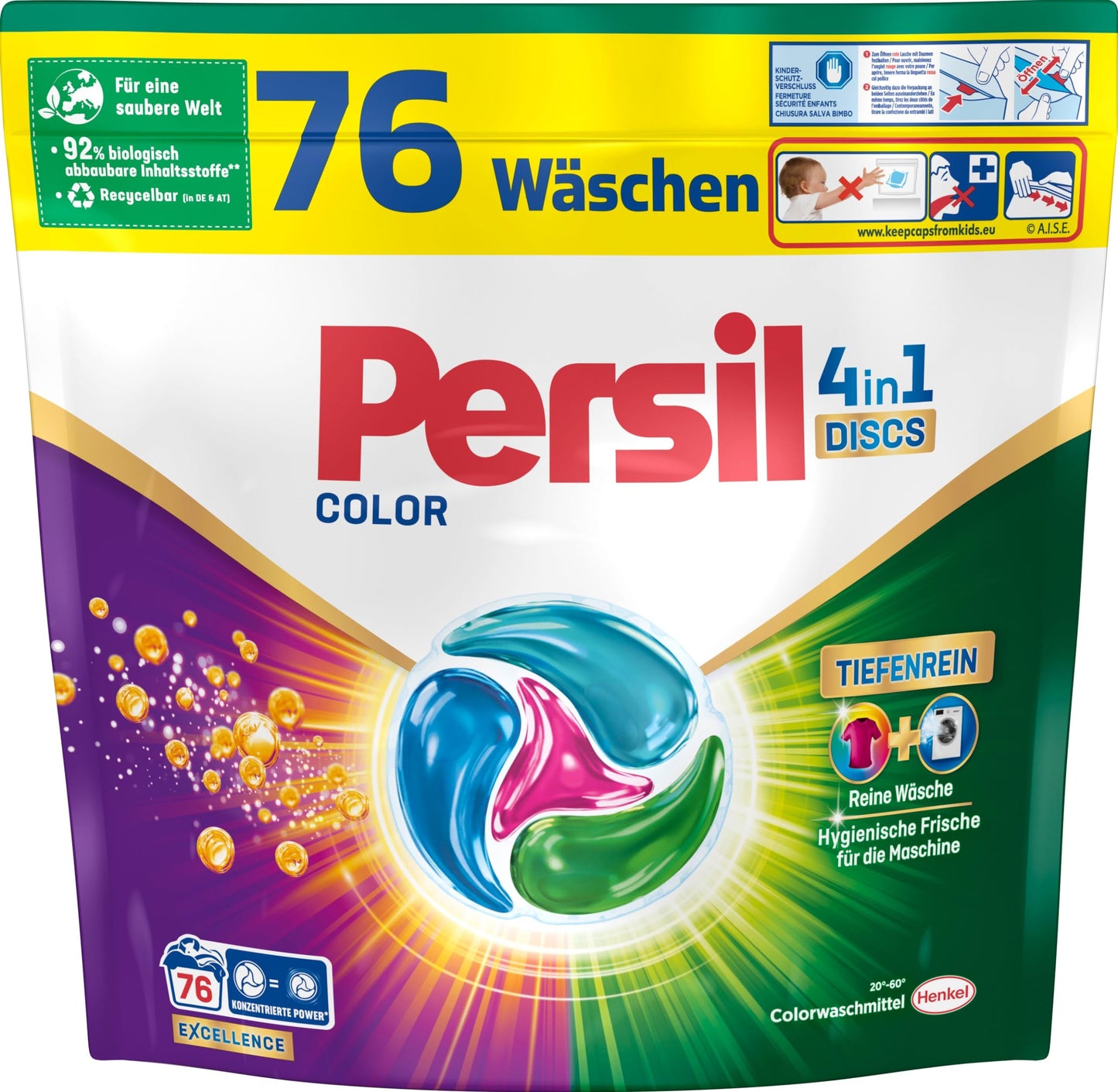 Persil 4in1 Color DISCS 152 WL (2 x 76 Waschladungen), Waschmittel mit Tiefenrein Technologie, Colorwaschmittel für reine Wäsche und hygienische Frische für die Maschine - Arenvo