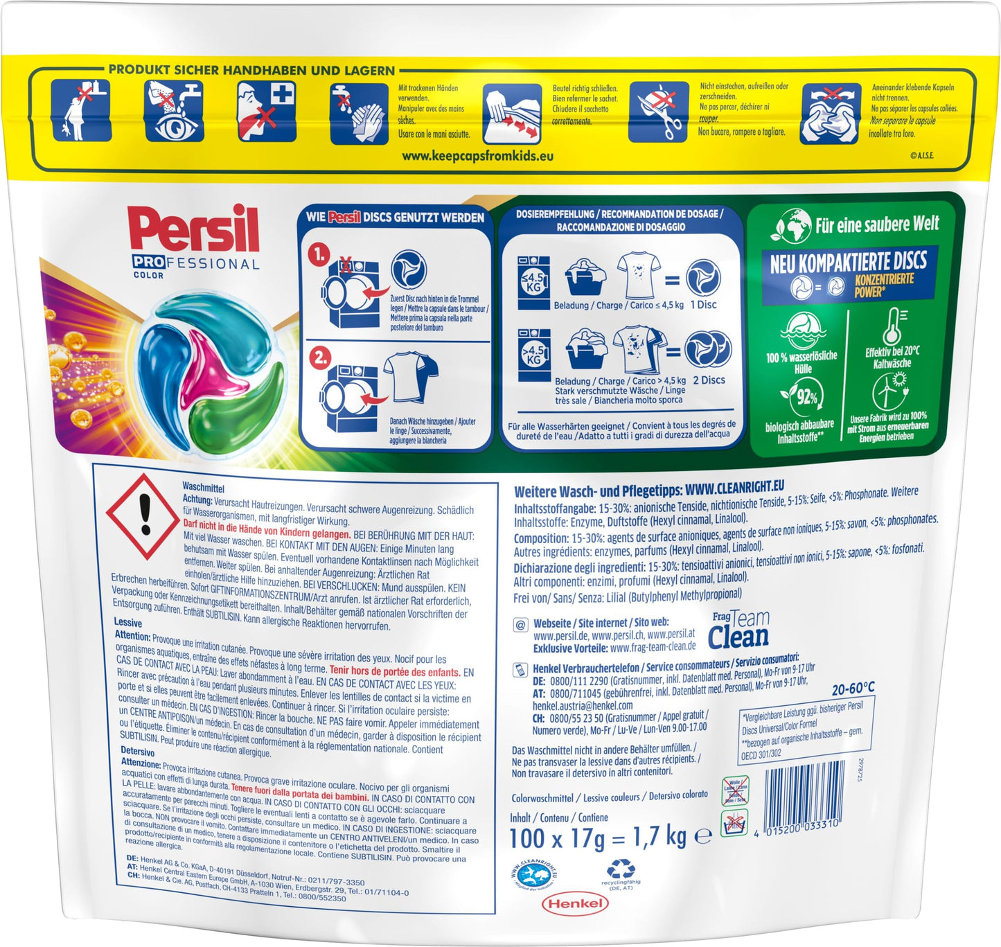 Persil Color 4in1 DISCS 200 Waschladungen (2x 100WL), Waschmittel mit Tiefenrein Technologie, Colorwaschmittel für reine Wäsche und hygienische Frische für die Maschine - Arenvo