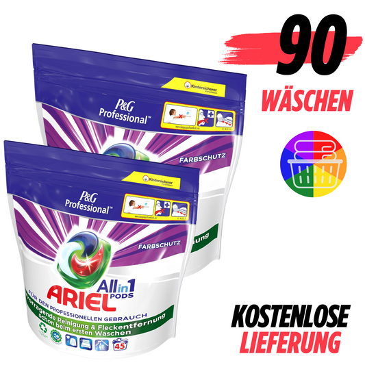 Ariel Professional All-in-1 Pods Color Waschmittel, 90 Waschladungen, (2 x 45 Kapseln), Ausgezeichnete Fleckentfernung schon ab der ersten Wäsche - Arenvo