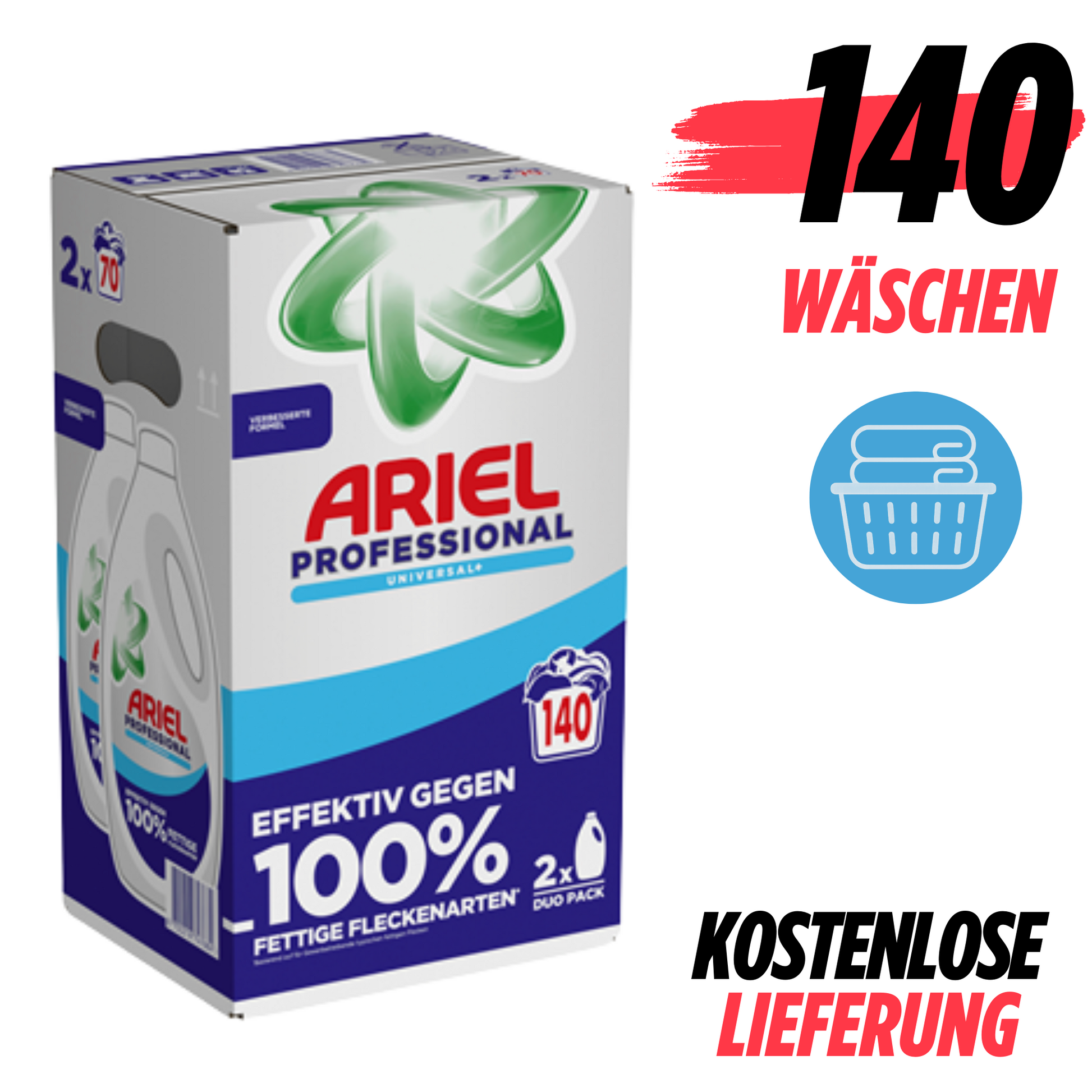 Ariel Professional Flüssigwaschmittel 140 Waschladungen Waschmittel Universal+, bekämpft alle Arten von Fettflecken, für den professionellen Gebrauch - Arenvo