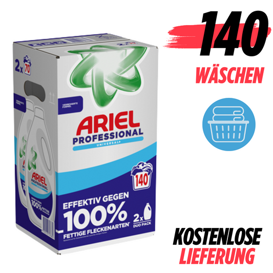 Ariel Professional Flüssigwaschmittel 140 Waschladungen Waschmittel Universal+, bekämpft alle Arten von Fettflecken, für den professionellen Gebrauch - Arenvo