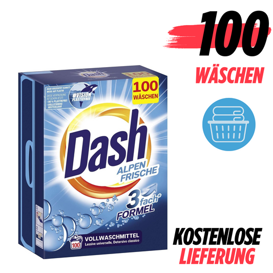 Dash® Alpen Frische Pulver I Vollwaschmittel für weiße Wäsche I 100 Waschladungen I frische, strahlend reine Wäsche | 6,5 kg - Arenvo