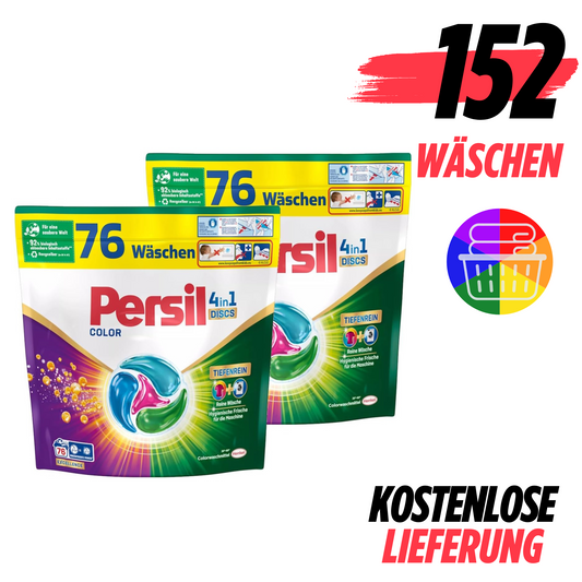 Persil 4in1 Color DISCS 152 WL (2 x 76 Waschladungen), Waschmittel mit Tiefenrein Technologie, Colorwaschmittel für reine Wäsche und hygienische Frische für die Maschine - Arenvo