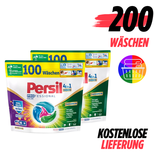 Persil Color 4in1 DISCS 200 Waschladungen (2x 100WL), Waschmittel mit Tiefenrein Technologie, Colorwaschmittel für reine Wäsche und hygienische Frische für die Maschine - Arenvo