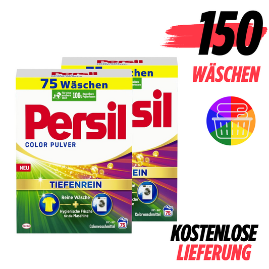 Persil Color Pulver Tiefenrein Waschmittel, 150 Waschladungen Colorwaschmittel für reine Wäsche und hygienische Frische für die Maschine, effektiv von 20 °C bis 60 °C - Arenvo