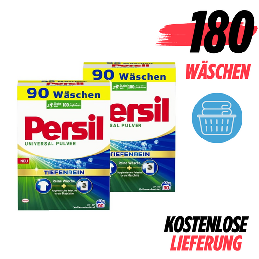 Persil Universal Pulver 180 Waschladungen Tiefenrein Waschmittel  (2 x 90 Waschladungen), Vollwaschmittel für reine Wäsche und hygienische Frische für die Maschine, effektiv von 20 °C bis 95 °C - Arenvo